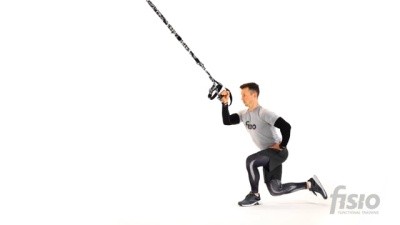 Упражнение на функциональных тренировочных петлях Пистолет - Перекрестный выпад (одна рука)
